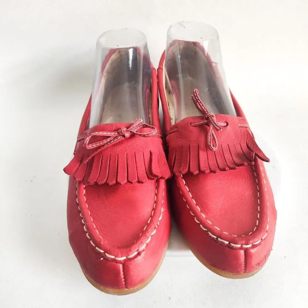 Deer Stag Red Leather Lining Upper Loafers Moccasins‎ Flats 9.5 Rubber Soles Vtg